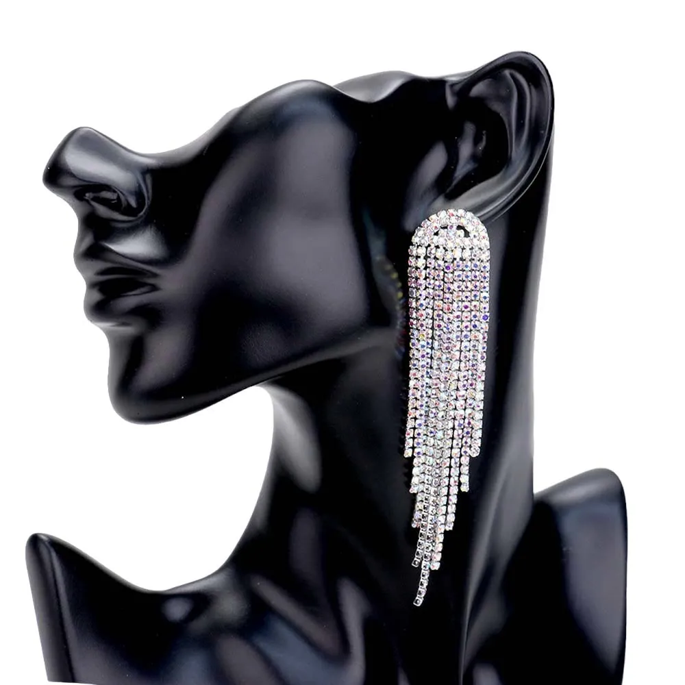 Rhinestone Fringe Drop Evening Earrings