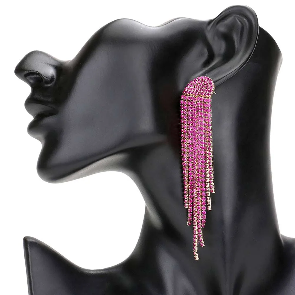 Rhinestone Fringe Drop Evening Earrings