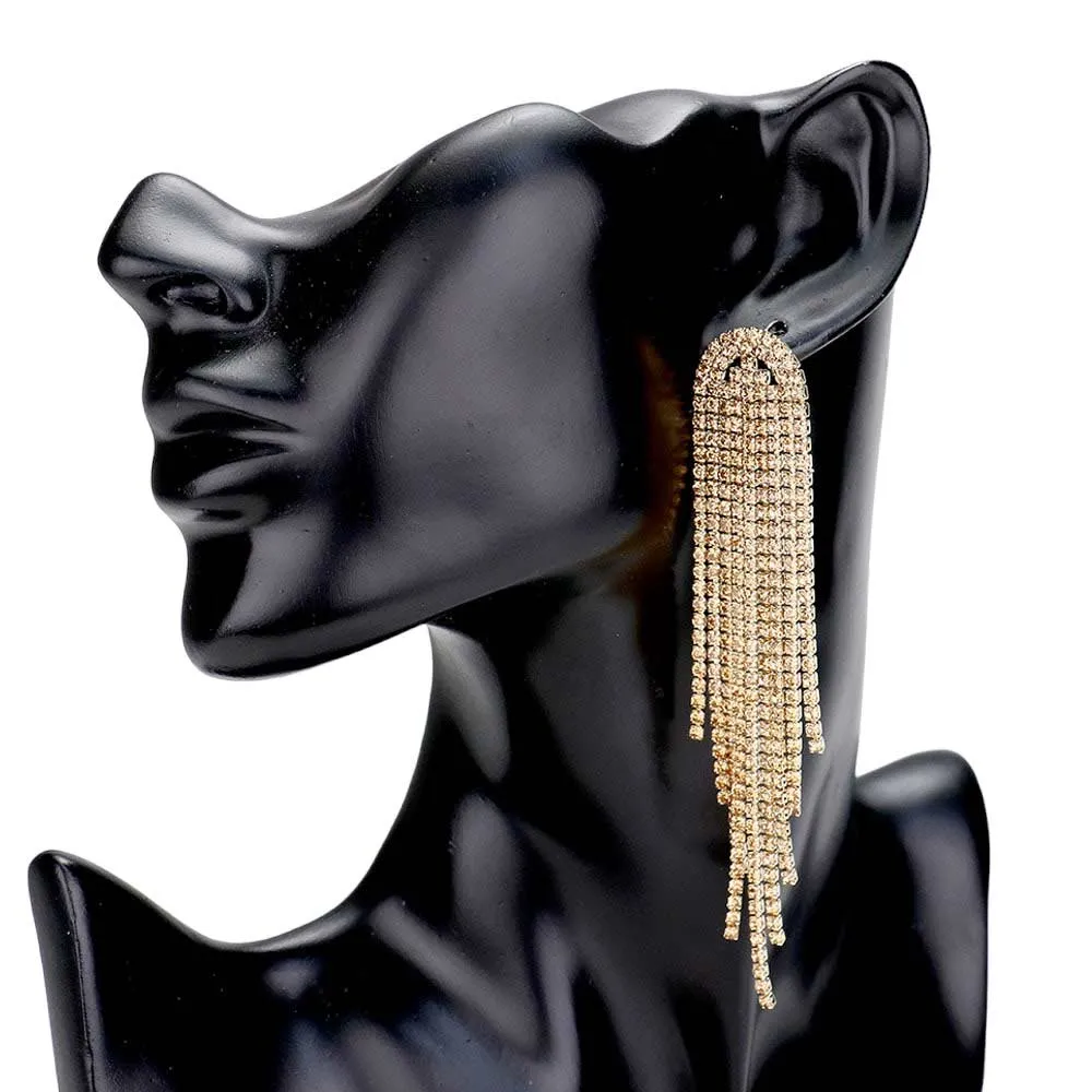 Rhinestone Fringe Drop Evening Earrings