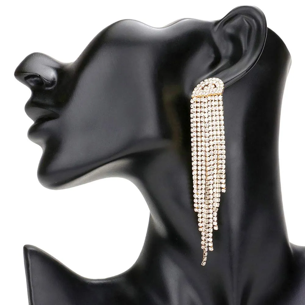 Rhinestone Fringe Drop Evening Earrings