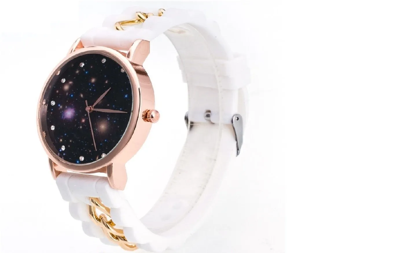 Rhinestone Outer Space Printed Silicone Wrist Watch