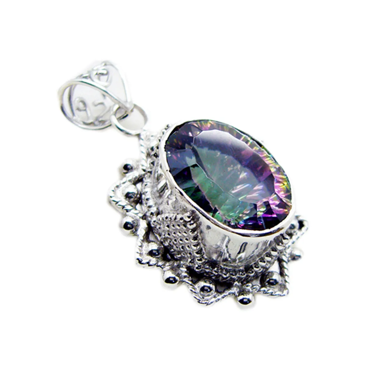 Riyo Appealing Gemstone Oval Faceted Multi Color Mystic Quartz 1175 Sterling Silver Pendant Gift For Teachers Day