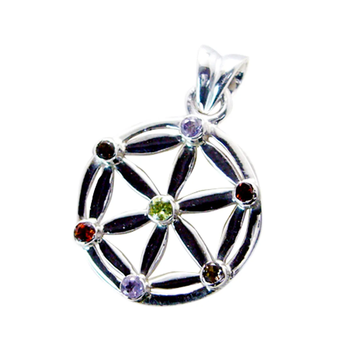 Riyo Charming Gems Round Faceted Multi Color Multi Stone Solid Silver Pendant Gift For Easter Sunday