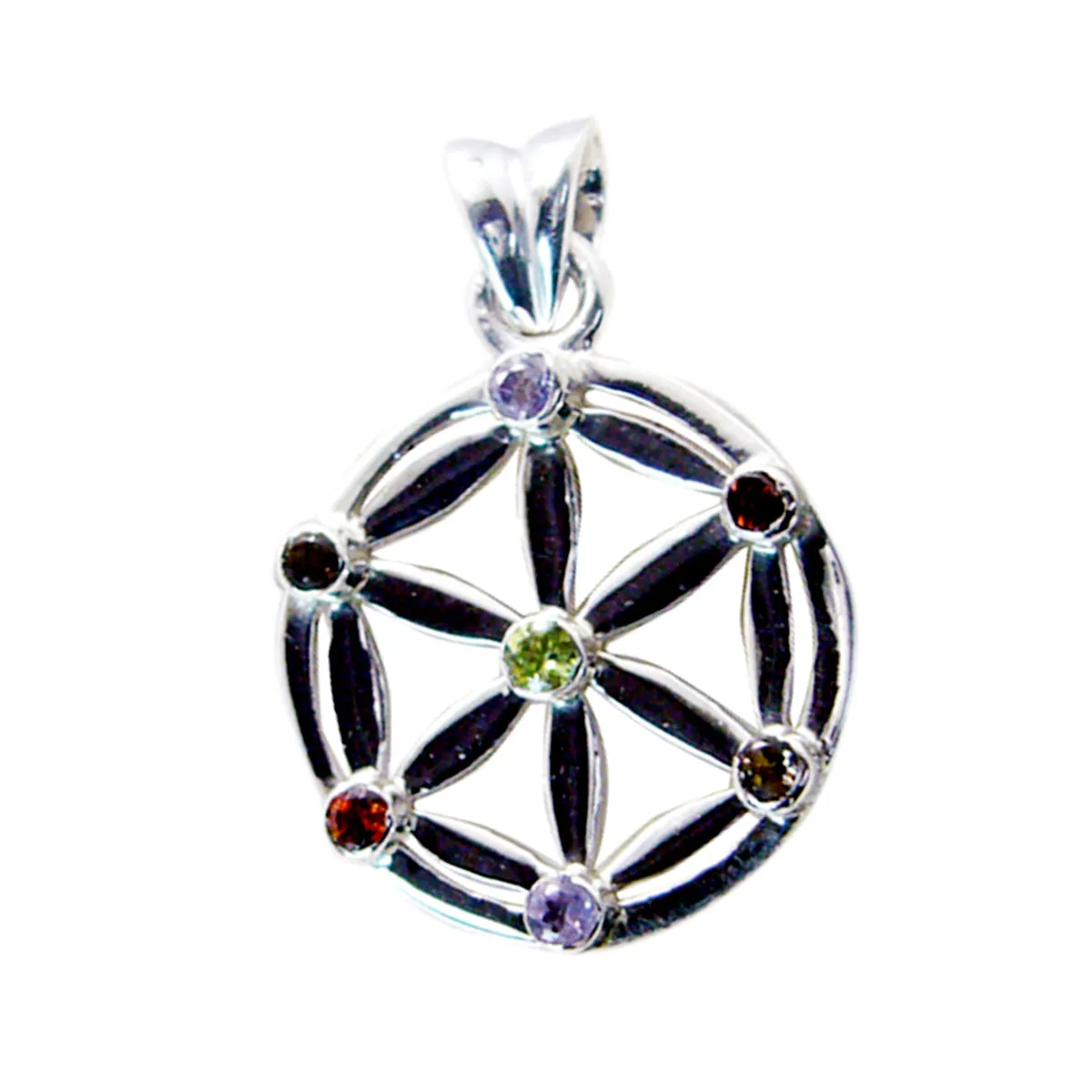 Riyo Charming Gems Round Faceted Multi Color Multi Stone Solid Silver Pendant Gift For Easter Sunday