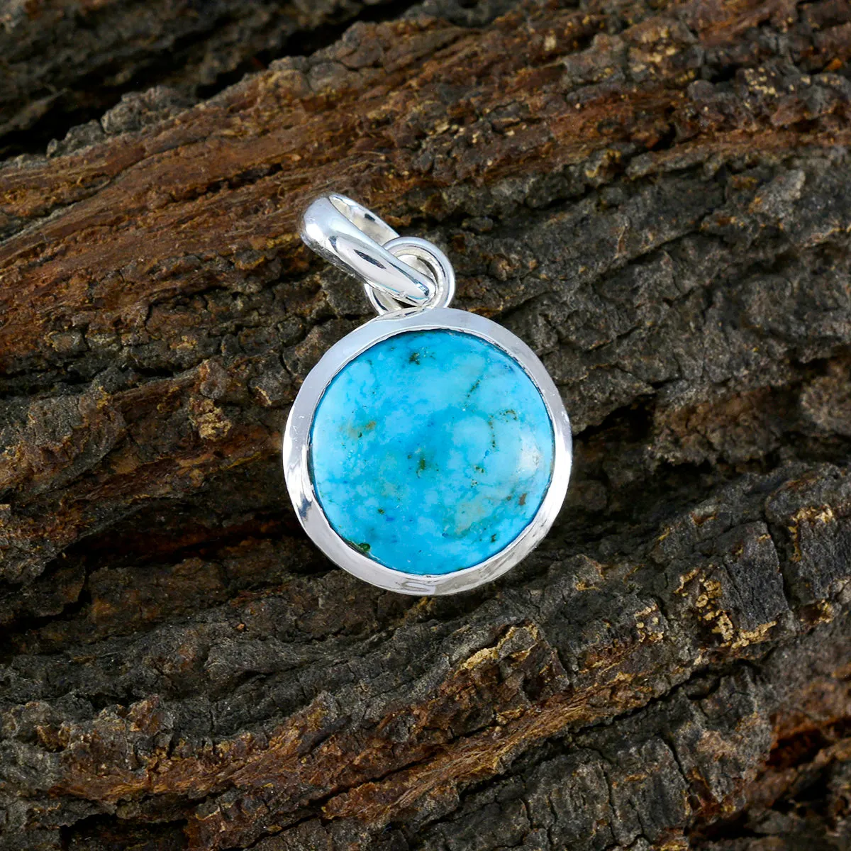 Riyo Drop Gems Round Cabochon Blue Turquoise Silver Pendant Gift For Engagement