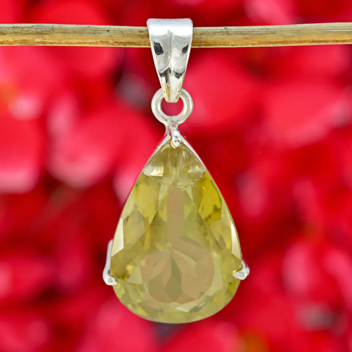 Riyo Genuine Gems Pear Faceted Yellow Lemon Quartz Sterling Silver Pendants moms day gift