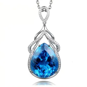 Romantic Water Drop Aquamarine Pendant Necklace - 925 Sterling Silver