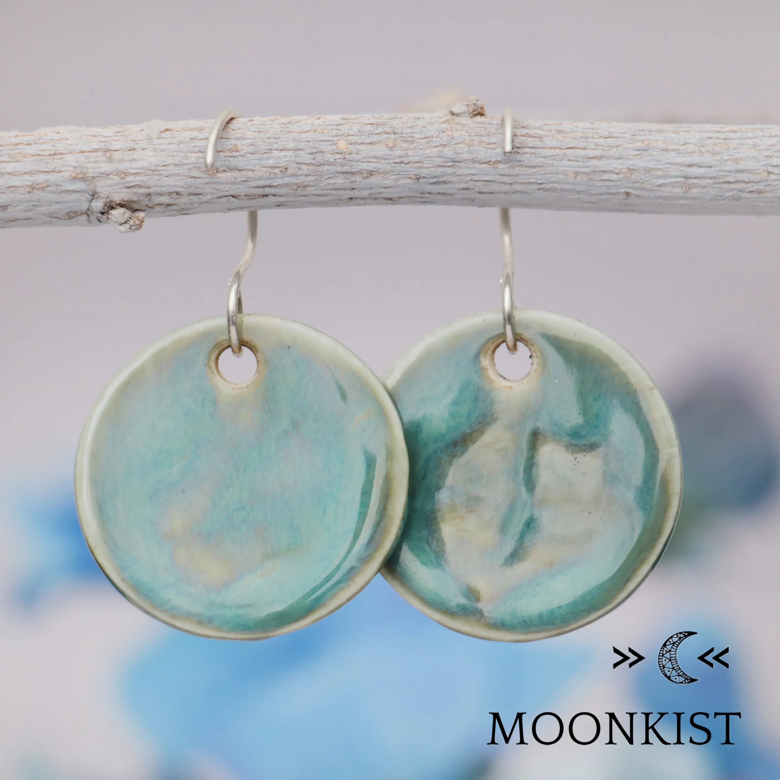 Round Teal Floral Ceramic Earrings | Moonkist Designs