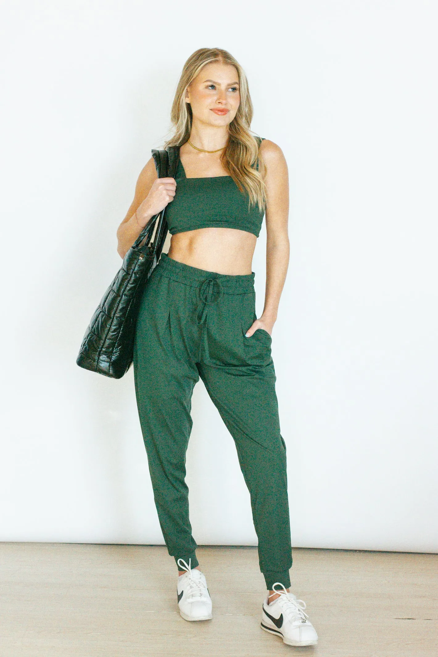 Signature Sunday Forest Green Square Neck Sports Bra