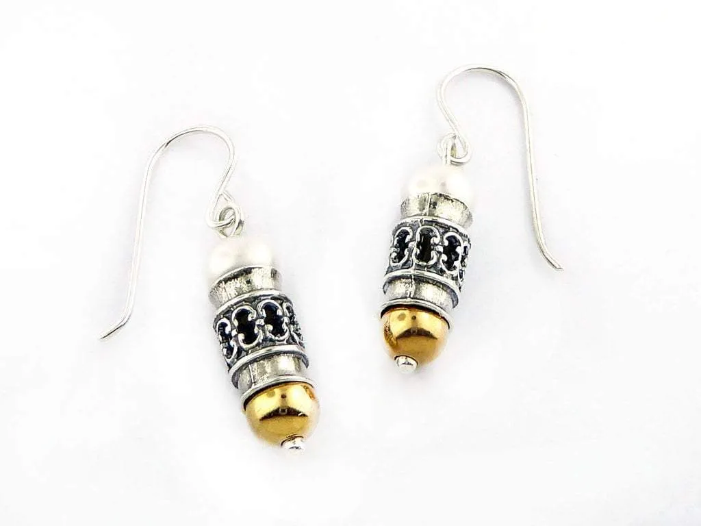 Silver and goldfilled earrings with pearls / mezuzah shape earrings for women