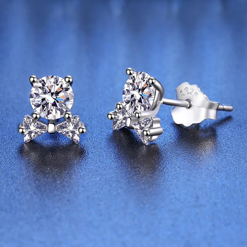 Six Claw Bow Earrings Sterling Silver Moissan Diamond Earrings