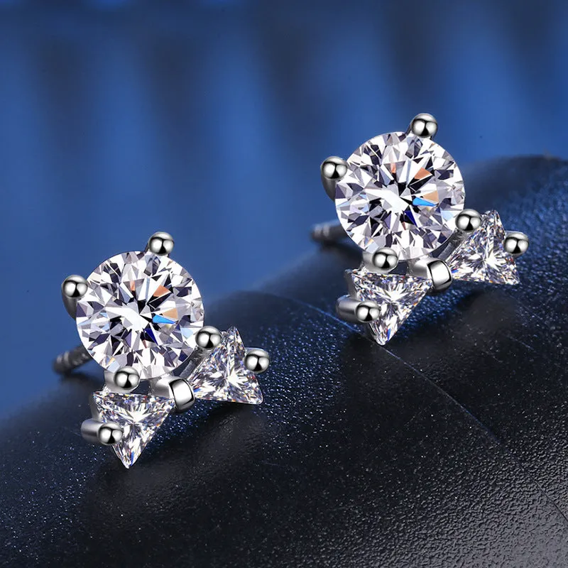 Six Claw Bow Earrings Sterling Silver Moissan Diamond Earrings