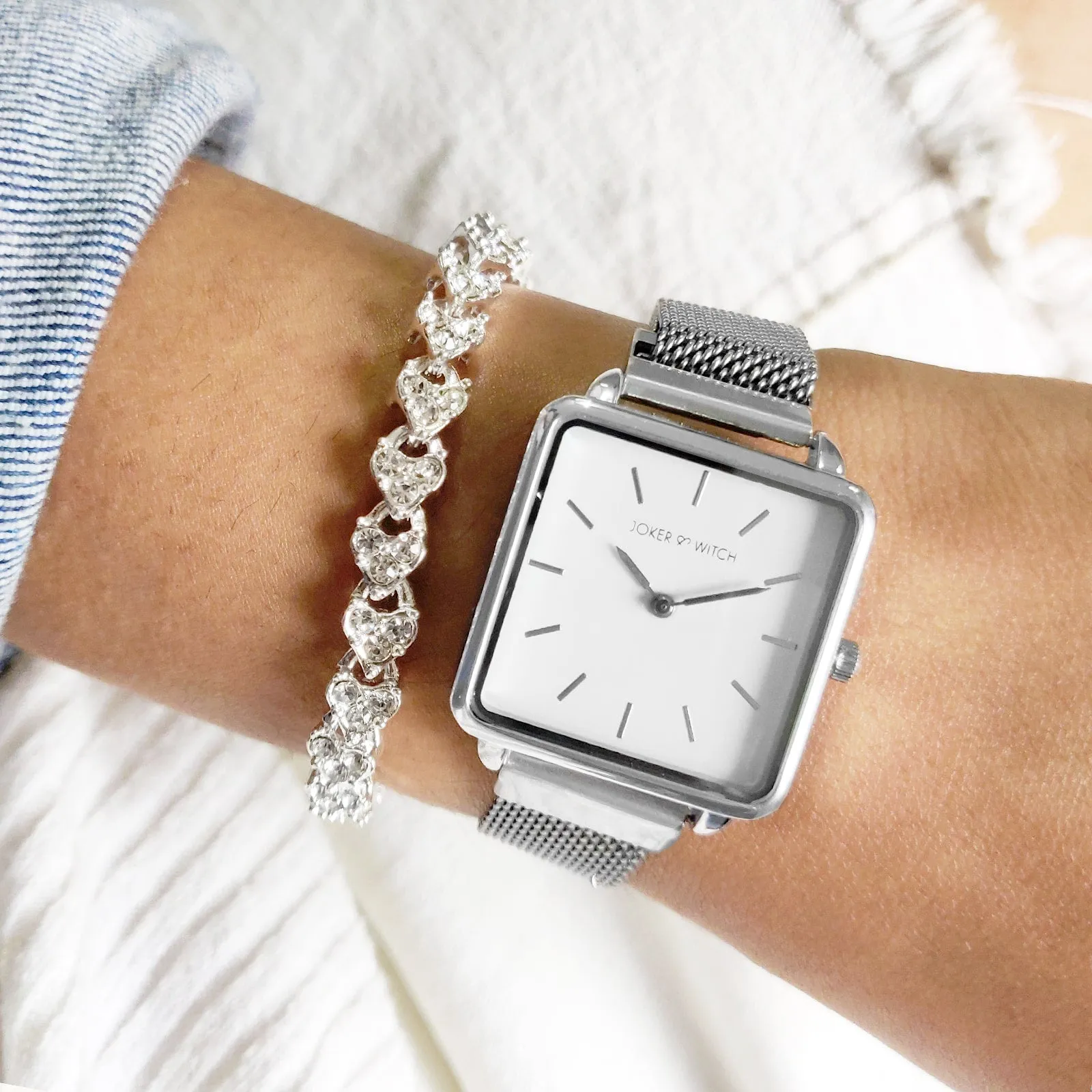 Smile Silver Watch Bracelet Stack