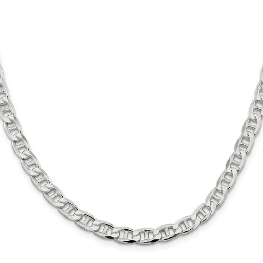 Sterling Silver 6.5mm Flat Cuban Anchor Chain, 22