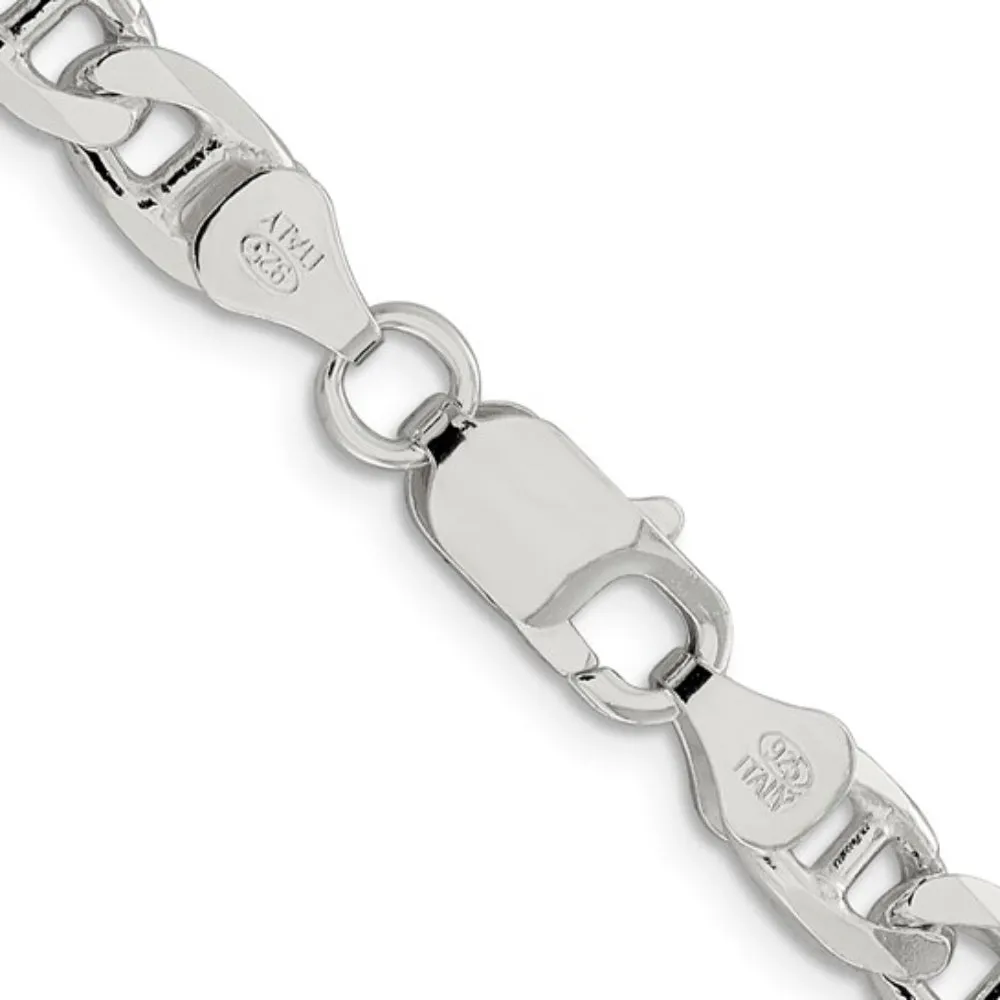 Sterling Silver 6.5mm Flat Cuban Anchor Chain, 22