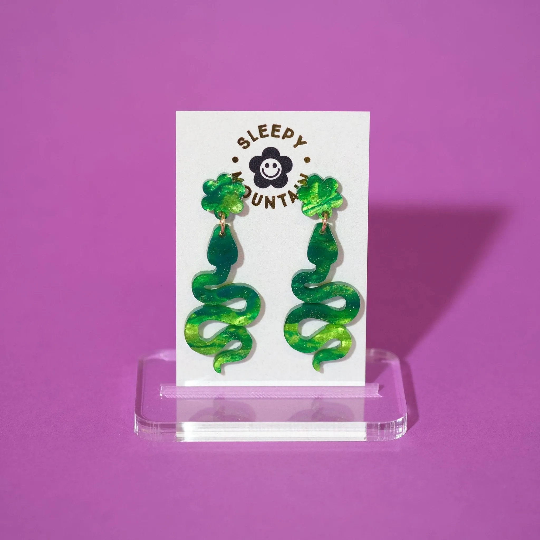 Swirly green Snake Earrings