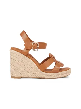 TOMMY HILFIGER High Wedge Espadrille Sandals Cognac