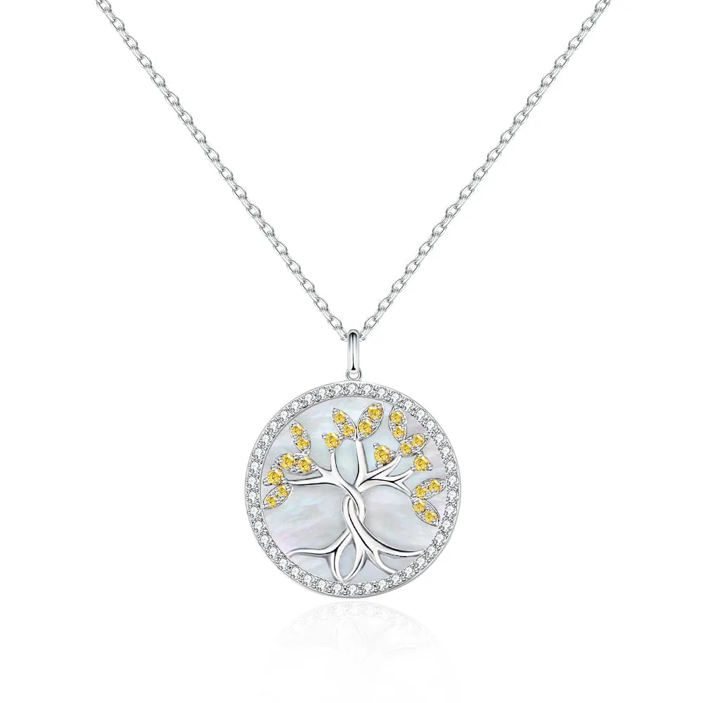 Tree of Life Pendant Necklace White Mother of Pearl for Women 0205