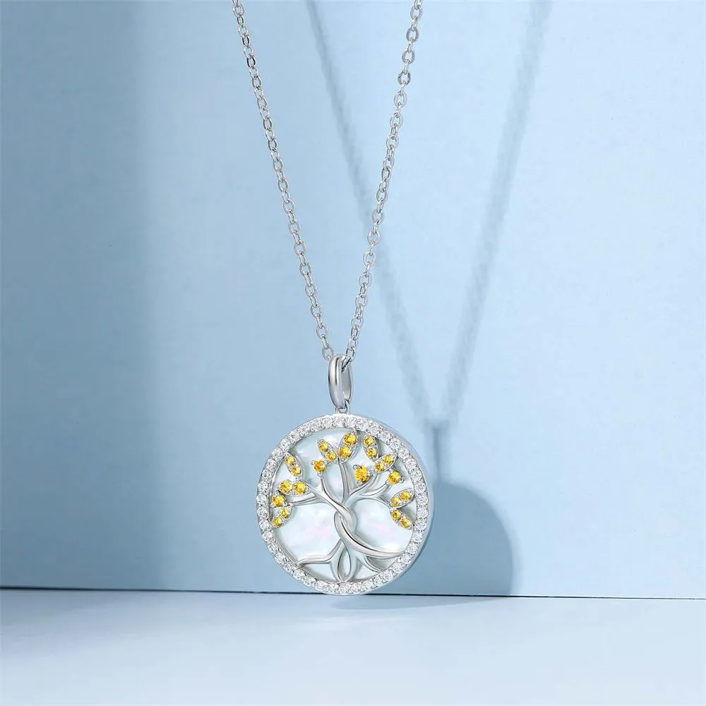 Tree of Life Pendant Necklace White Mother of Pearl for Women 0205