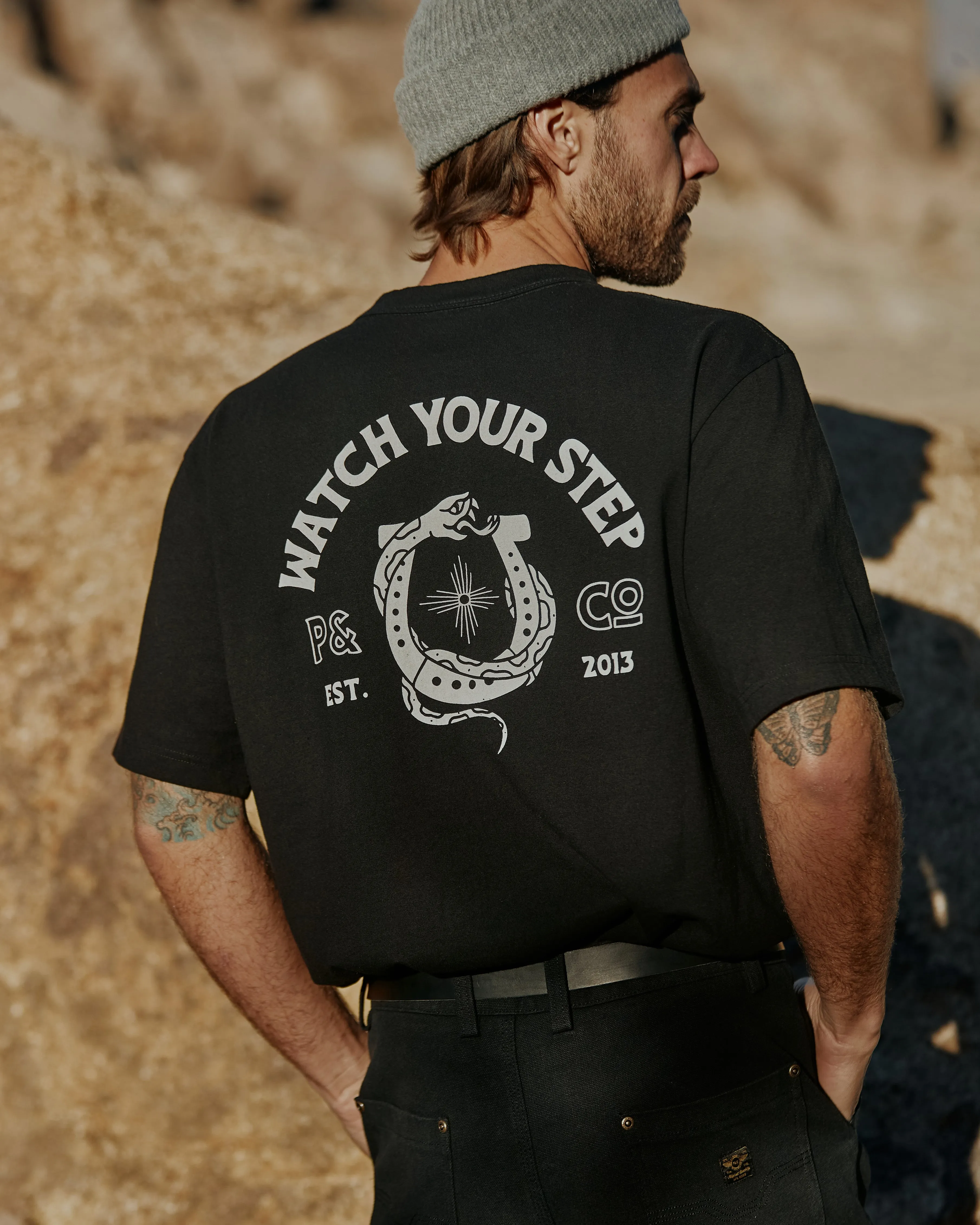 Watch Your Step T-Shirt - Washed Black