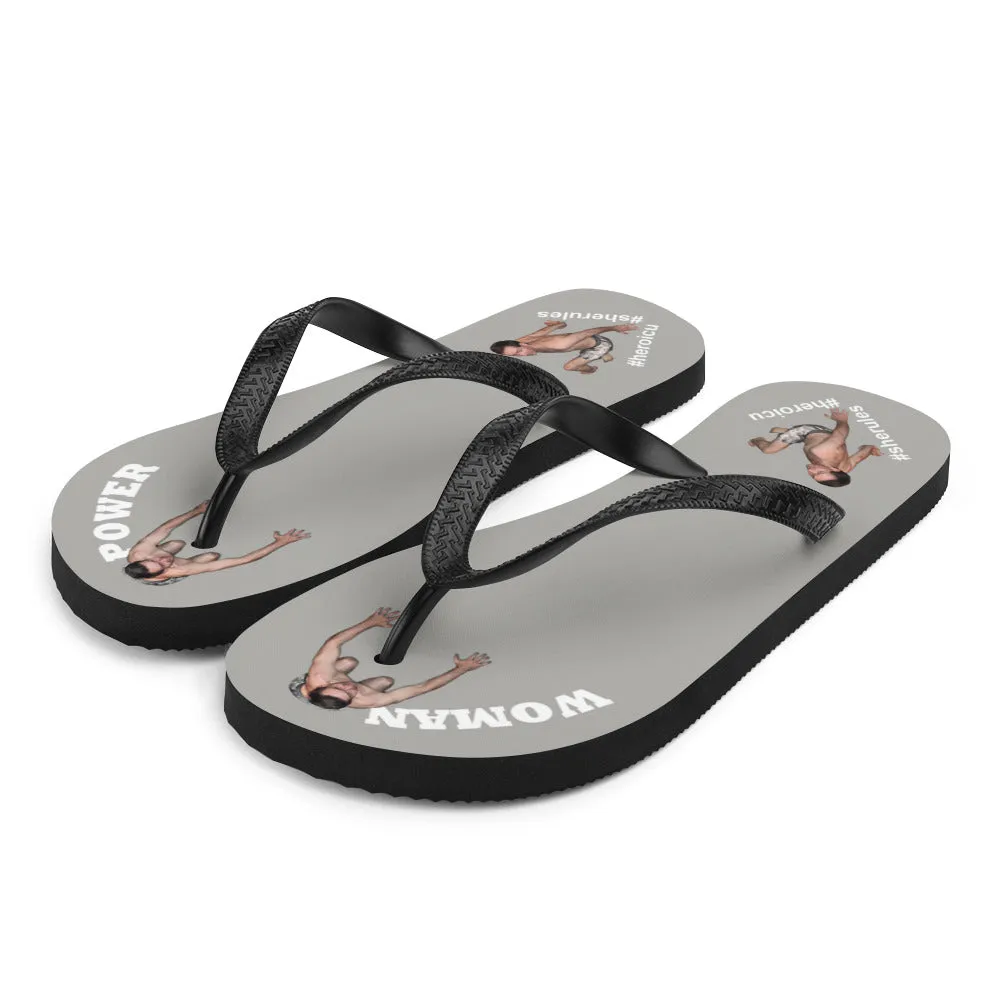 Woman Power Fabric Top Flip Flop Sandal Has Men Bow To Your Toes Gray Color with White Letters (NEW 2023-04)