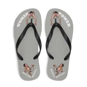 Woman Power Fabric Top Flip Flop Sandal Has Men Bow To Your Toes Gray Color with White Letters (NEW 2023-04)