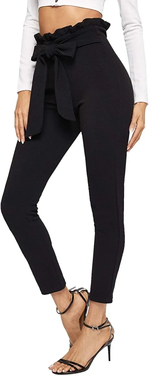 Women's Stretchy Workwear Office Skinny Pants with Belt