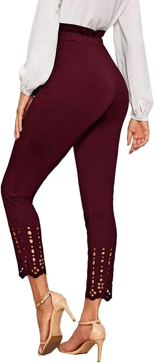 Women's Stretchy Workwear Office Skinny Pants with Belt