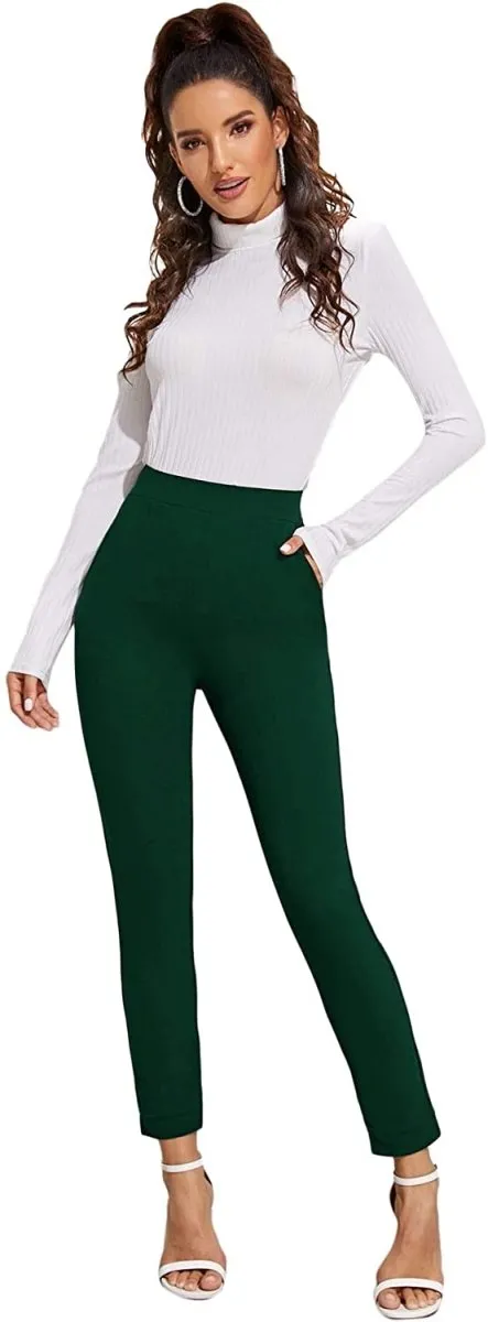 Women's Stretchy Workwear Office Skinny Pants with Belt