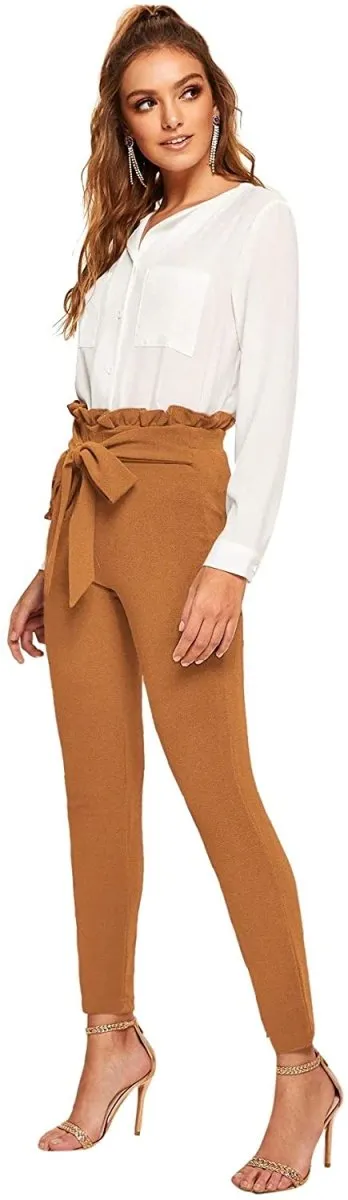 Women's Stretchy Workwear Office Skinny Pants with Belt