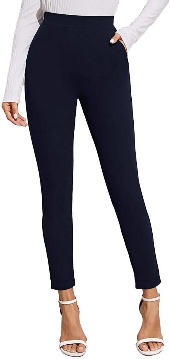 Women's Stretchy Workwear Office Skinny Pants with Belt