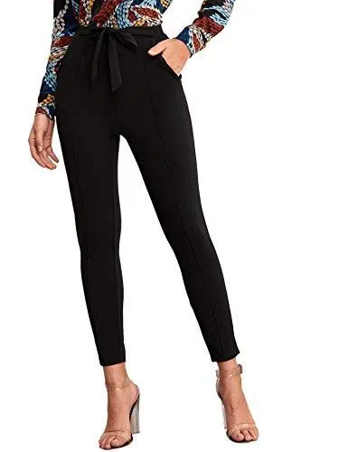 Women's Stretchy Workwear Office Skinny Pants with Belt