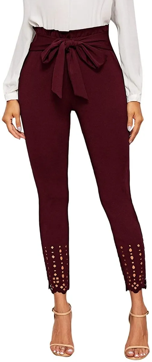 Women's Stretchy Workwear Office Skinny Pants with Belt