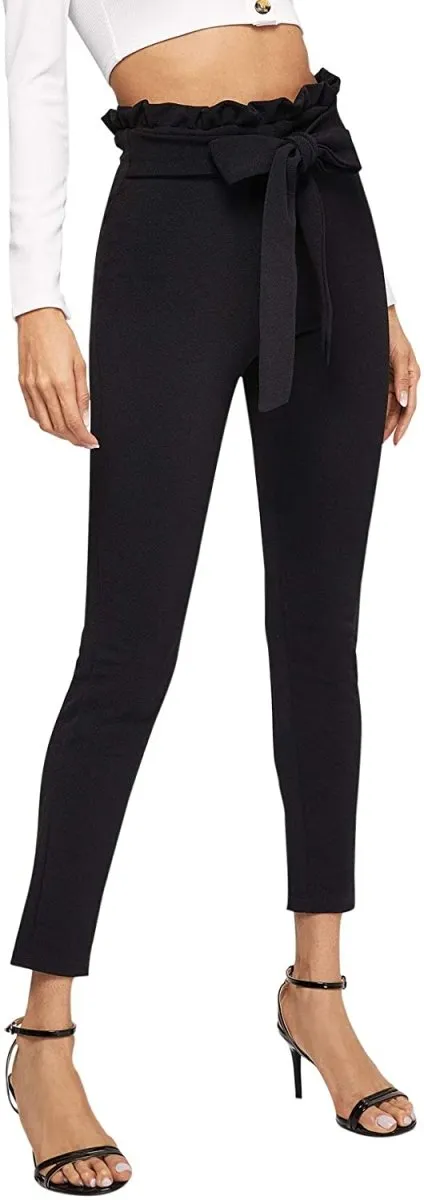 Women's Stretchy Workwear Office Skinny Pants with Belt