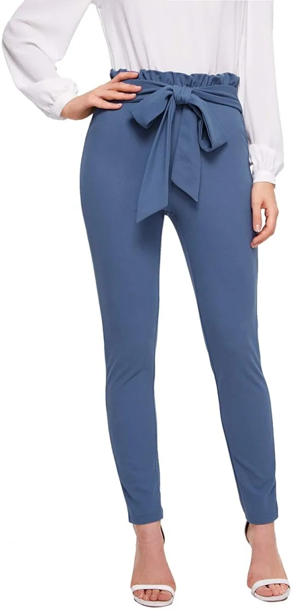 Women's Stretchy Workwear Office Skinny Pants with Belt