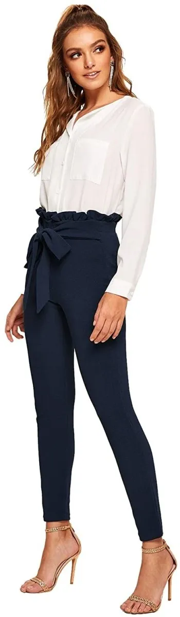 Women's Stretchy Workwear Office Skinny Pants with Belt