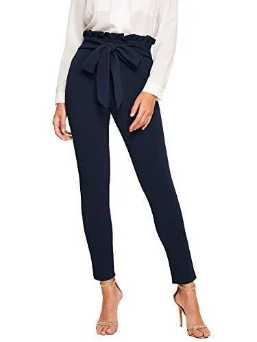 Women's Stretchy Workwear Office Skinny Pants with Belt