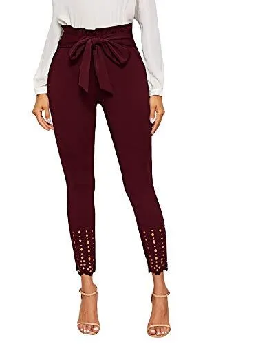 Women's Stretchy Workwear Office Skinny Pants with Belt