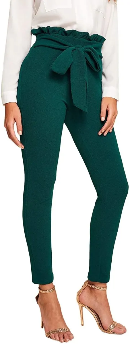 Women's Stretchy Workwear Office Skinny Pants with Belt