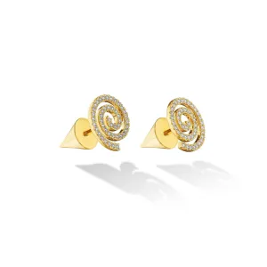 Yellow Gold Essence Stud Earrings with Cone and White Diamonds